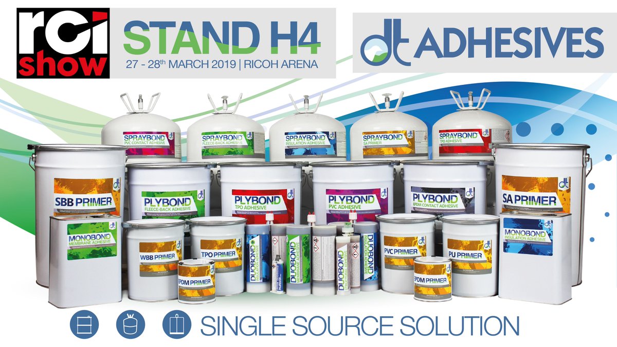 We're looking forward to this years <a href="/rci_show/">The Roofing Cladding and Insulation Show</a> 27-28th March at the <a href="/RicohArena/">Ricoh Arena</a> - be sure to stop by our stand H4 to find our more about our range of adhesives &amp; primers! #Roofing #Adhesives #Primers #Privatelabel #singlesourcesolution | dtadhesives.com