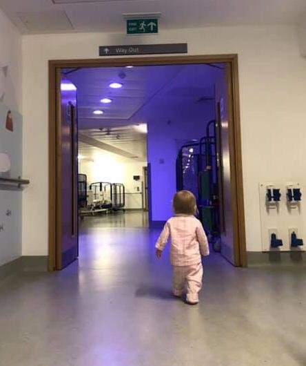TheBHF's tweet photo. This is Amy from Leighton Buzzard, pictured walking herself to the operating theatre for open heart surgery to correct a VSD and Aortic Stenosis. https://t.co/decgOOA7iC