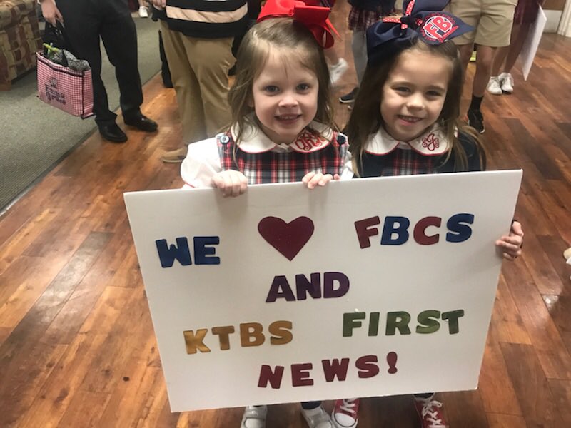 KTBS's tweet photo. Very bright and early! ☀️ First Baptist Church School in Shreveport hosted First Cup with First News. Visit their open house scheduled for this week to learn more about the school: https://t.co/HXURtoqKvv https://t.co/gdh8VHRxgr