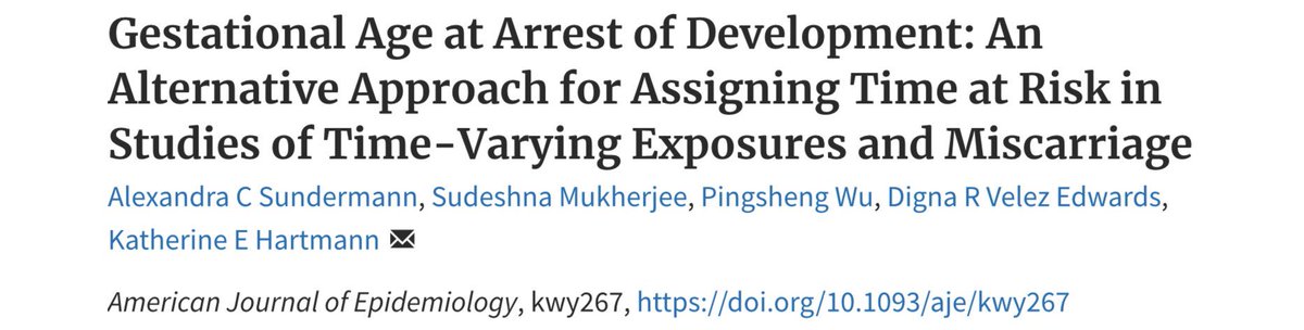 Hartmann_KE's tweet photo. Exposure of embryo/fetus ends when pregnancy stops developing. Excited to share this analysis for discussion of methods to improve #causalinference in #miscarriage research by assigning more accurate time at risk: https://t.co/Cj6UTJOdI2 #EpiTwitter #StatThinkTues #TimetoEvent https://t.co/am8PN846s9
