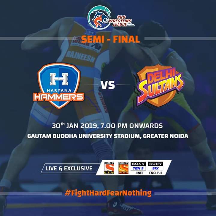 It's time for the Semi-Final tomorrow! 
Come cheer your team to victory.
#HaryanaHammers #FightHardFearNothing #PWL4 #prowrestlingleague #wrestling #semifinal