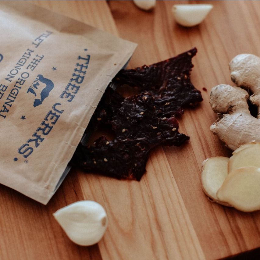 ThreeJerksJerky's tweet photo. Soy Very garlicky and gingery we will leave your mind-blown. #ThreeJerksJerky #FiletAllDay https://t.co/GJjebyUw0F