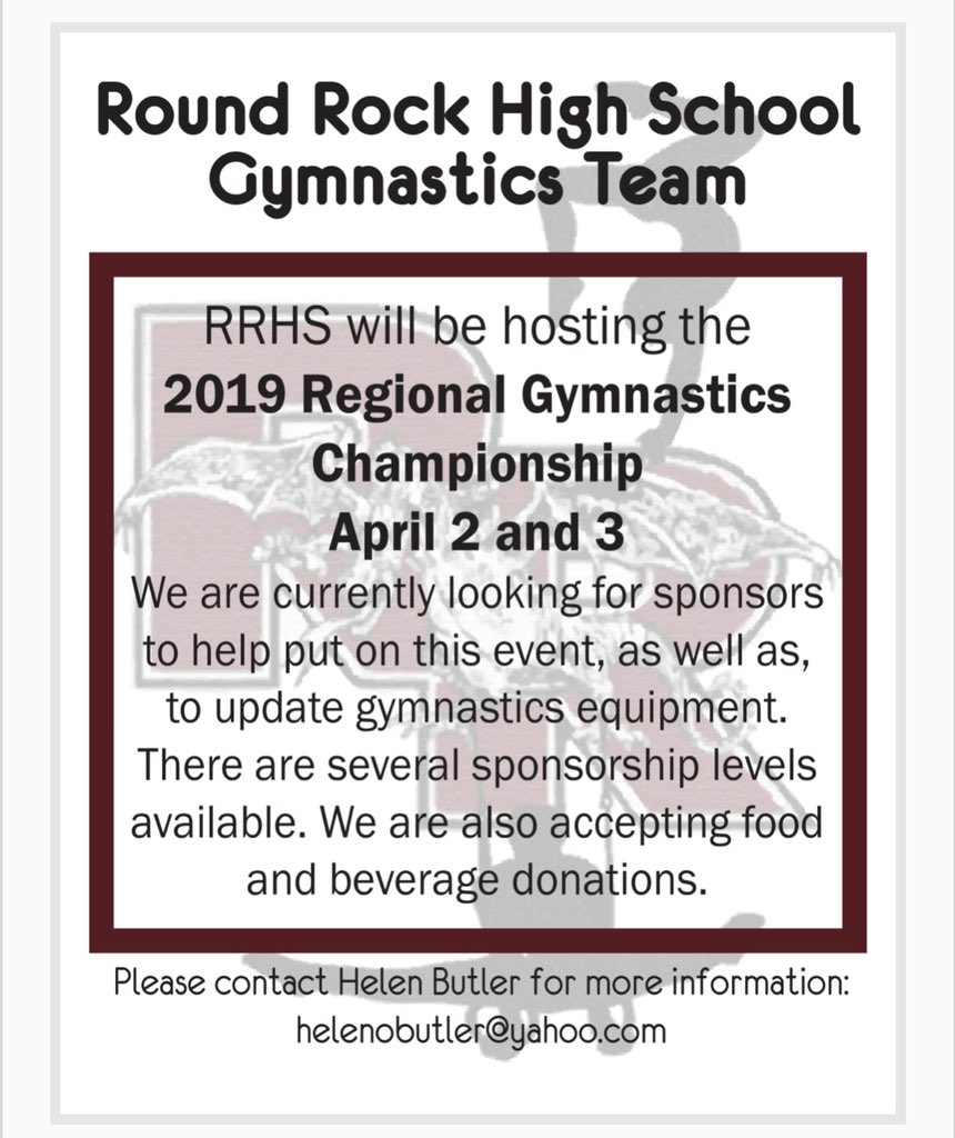 The RRHS gymnastics team has a large event coming up in April!  We are looking for sponsors to support it!  #rrisd1family #rrhsgymnastics #motivation #gymnastlife  #handstandsanywhere <a href="/RoundRockISD/">Round Rock ISD</a> <a href="/DragonNationRR/">Dragon Nation</a>