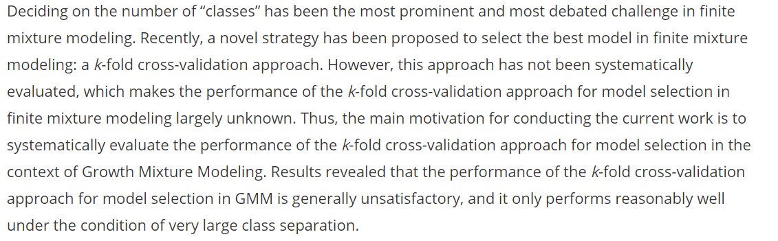 Alex_J_Bowers's tweet image. Great new article on cross-fold validation in mixture models in JSEM

Evaluating the Performance of the K-fold Cross-Validation Approach for Model Selection in Growth Mixture Modeling by Jinbo He &amp;amp; Xitao Fan
#LCA #GMM #MixtureModels
tandfonline.com/doi/full/10.10…