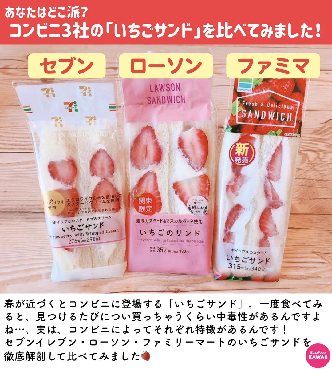 三大コンビニのいちごサンドを比較してみた！