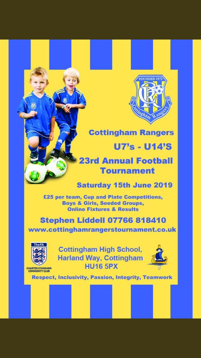 CottU9's tweet photo. Entry open for the 23rd Annual @CottRangers tournament.  For details please see the advert below. Online entry open @hdyfleague @HDYFLminis @EastRidingFA https://t.co/tDVm4FxkzD