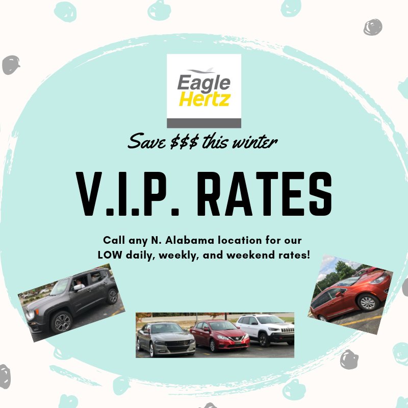 EagleAutoLLC's tweet image. You are a #VIP! Take advantage of our LOW rates! Reserve your rental today! #hsv #shoals #travel #rentalcar hertz.com