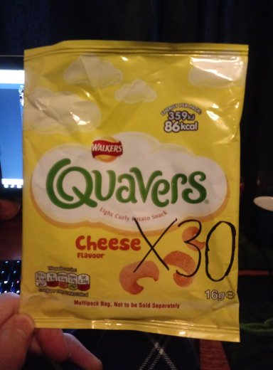 Cliff_Badger's tweet photo. @walkers_crisps I've eaten close to 30+ packets of Quavers in just three days. I don't know what it is but I can't stop, they're that good. Is this to be expected or do I have a problem? https://t.co/QpHXSSetb5