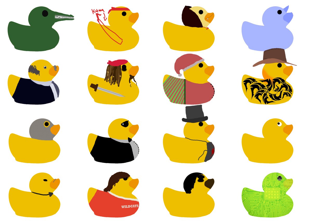 squackio's tweet image. Can anyone guess all the names of our ducks?! Whoever gets 16/16 gets a prize!! #ducks #indiedev #gamedev #gamedesign #squackio #mobilegame