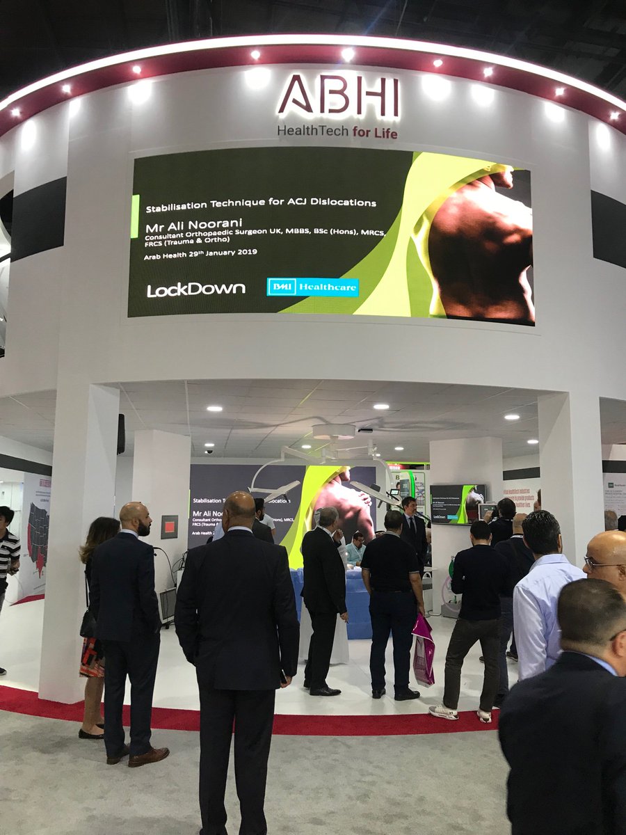LockDownMedical's tweet photo. This afternoon's demonstration on the LockDown Stabilisation Technique for ACJ Dislocations by Mr Ali Noorani was a great success.  We'd like to thank everyone that attended and @AliNoorani1 for presenting #LockDown #ACJdislocation #BMIHealthcare #ArabHealth2019 https://t.co/pDlnaXZ3Ae