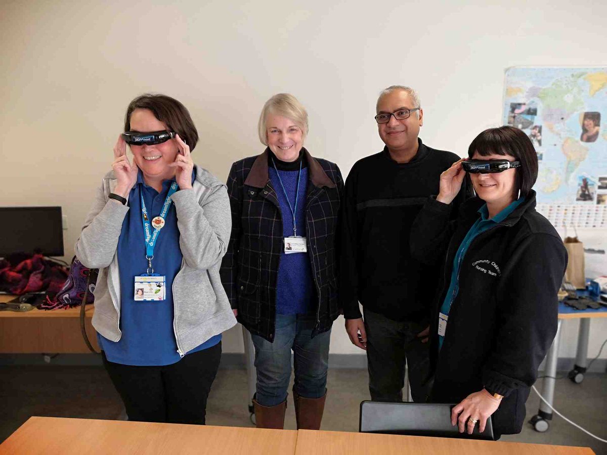 amazingint's tweet photo. Pravin Jethwa is demonstrating our new 3D Pain Distraction Glasses to staff at Hinchingbrooke Hospital @CambsCYP @CambsCCN.  The funds to purchase the glasses were raised by Davey Grover Accountants through #CCSdreamdrops Charity @NWAngliaFT https://t.co/kUfHdLcjwE