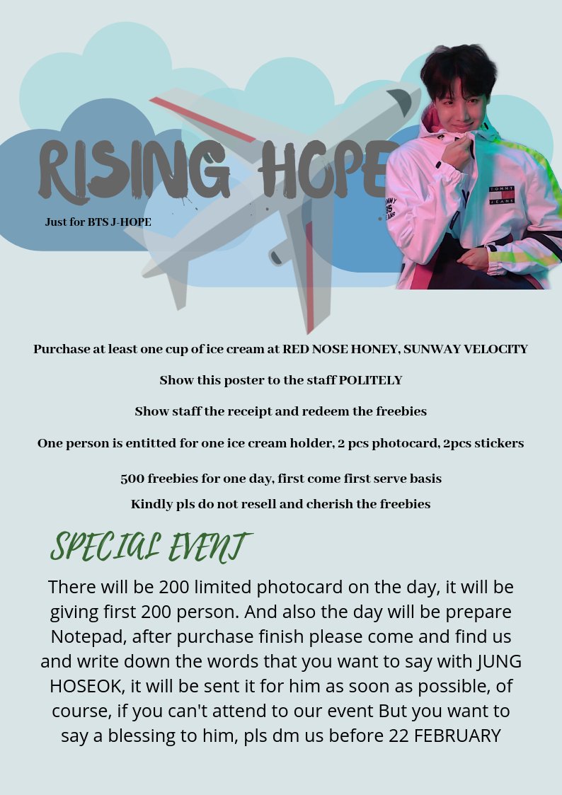 0218Rising's tweet photo. TO OUR BELOVED J-HOPE, WE PREPARED CAFE CELEBRATION ON HIS UPCOMING BDAY!🦄❤️

DATE : FEBRUARY 17,SUNDAY
VENUE :RED NOSE HONEY, SUNWAY VELOCITY
TIME:10:00A. M. 

REFER TO THE IMAGE FOR DETAILS! 
 #RISINGHOPE_MY #BTS #jHopeOurSunshine #Jhope #JhopeBirthday

@Tae95bokki @urmydna99 https://t.co/ZRzPKBROjt