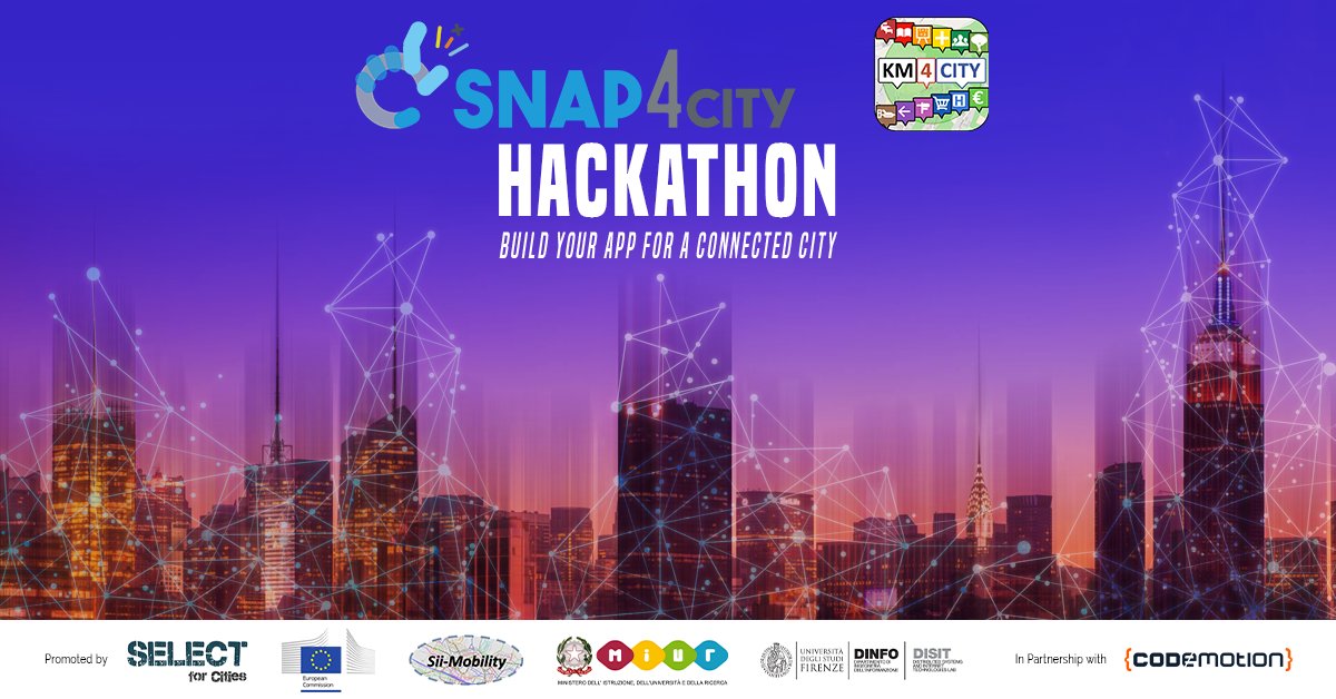 CodemotionWorld's tweet photo. The @Snap4City Hack is a big #hackathon on the topics of #SmartCity and #IOT.  The hackathon is taking place from January 21 to March 15!  Visit the website https://t.co/Eua8uXxEix  to know how you can register to it!    
Follow each step and accept the challenge! https://t.co/QU9YNzRpMx