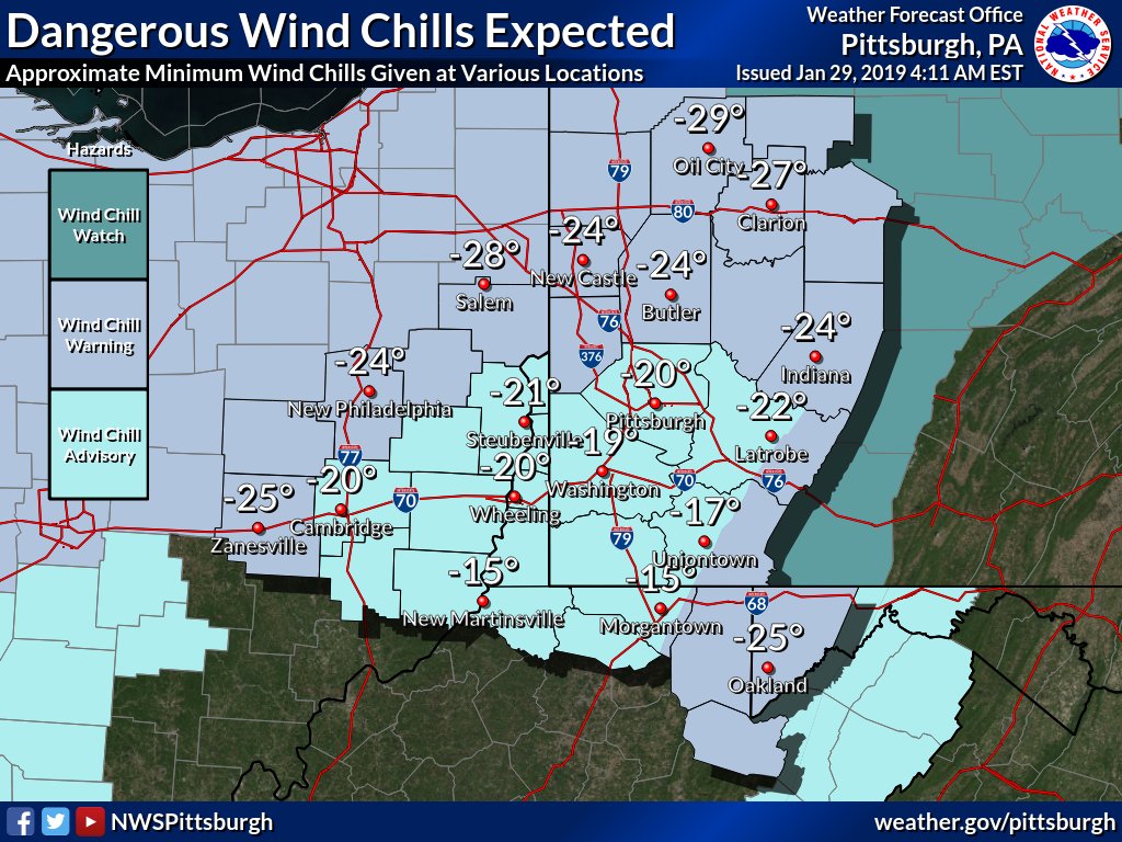 WIND CHILL ADVISORY...Dangerously cold wind chills. Wind chills along and north of I-70 will drop as low as 25 to 40 below zero by Wed. morning and last into early Thurs. South of the I-70 corridor, wind chills Wednesday and Wednesday night will drop to 10 to 25 below zero.