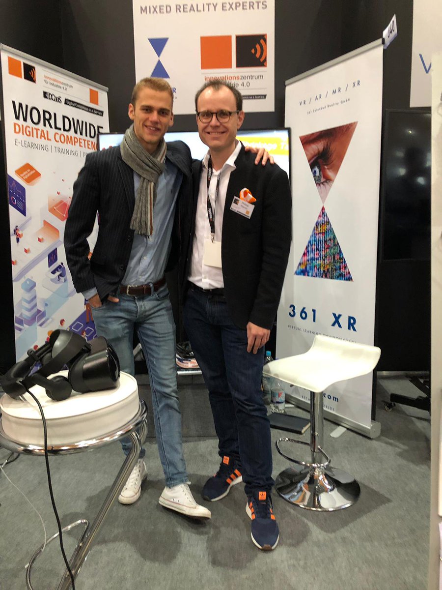 vonMorgenLearn's tweet photo. Jonathan Sierck CEO of @361_xr and @PhilippRamin CEO of @i40zentrum with their cooperation product Virtual Reality Digital Competence Learning for employees at #learntec2019 #training #TuesdayMotivation #vrforhr #corporatelearning https://t.co/W5UePeSqeP