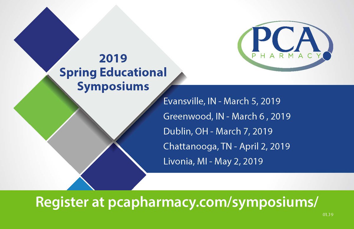 SynchronyPharm's tweet photo. PCA Pharmacy's 2019 Spring Symposium time! Join us at one of our five upcoming symposiums. Our educational symposiums are always highly rated &amp; a cornerstone of our education program! Use below link to register for one that is conveniently located near you
https://t.co/Ytin1Vd4XS https://t.co/2br1RZeNhQ