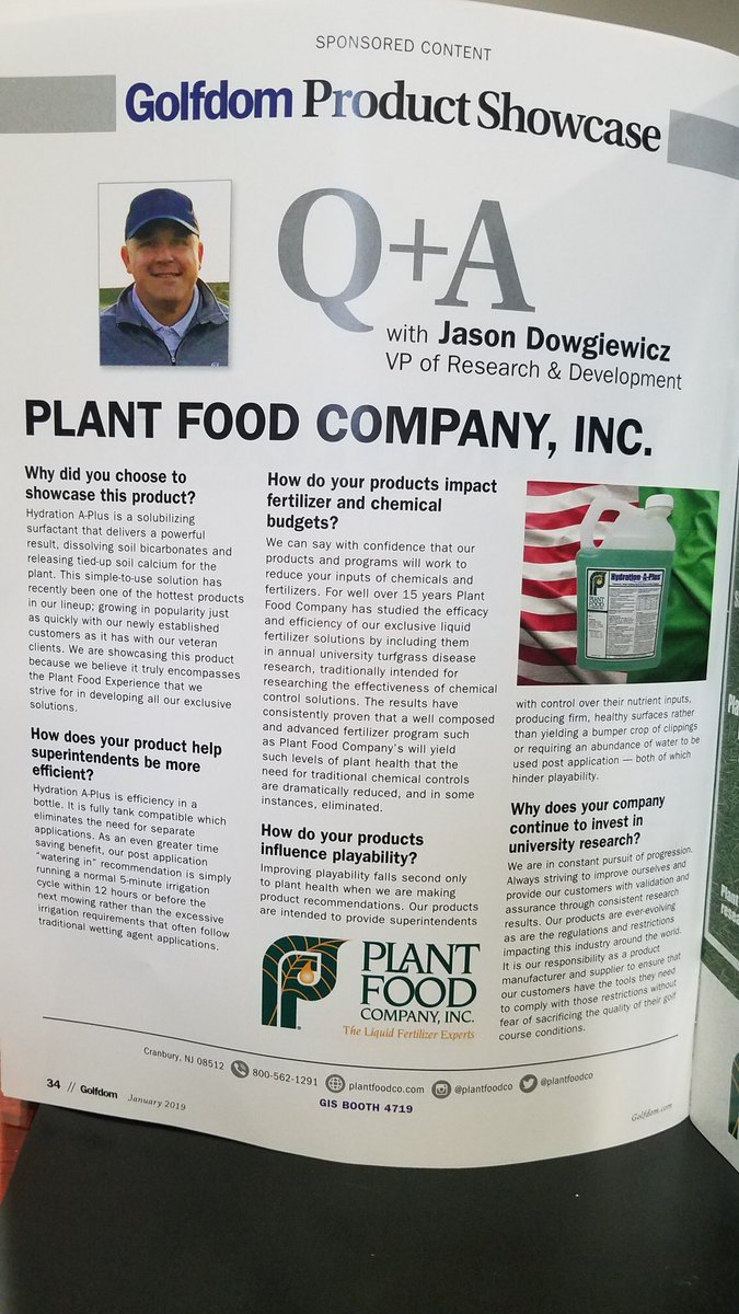 PlantFoodCo's tweet photo. Always a proud moment when you open your monthly @Golfdom magazine and see one of your great team members being showcased. Great job Jason! We’ve come a long way in 70+ years! #PFC #HydrationAPlus #research #4R #perfectionists https://t.co/PIB6nSG3nP