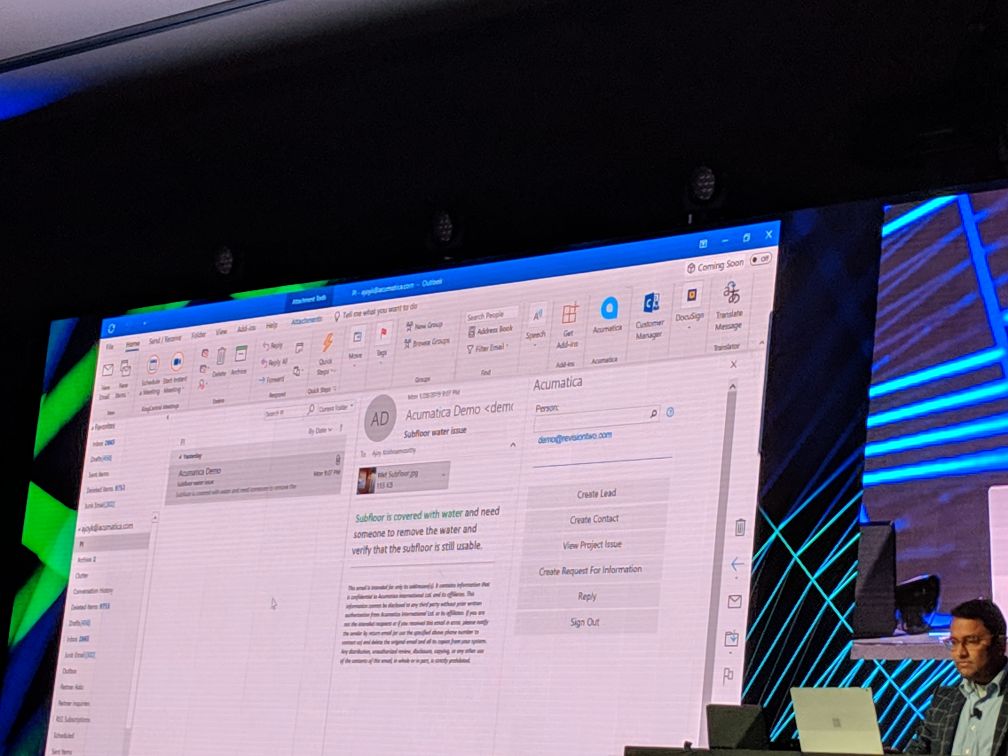 Acumatica's tweet photo. Create a project issue from directly within @Outlook #Acumatica2019R1 #acumaticasummit @ajoyk https://t.co/nU9ovNT1mA