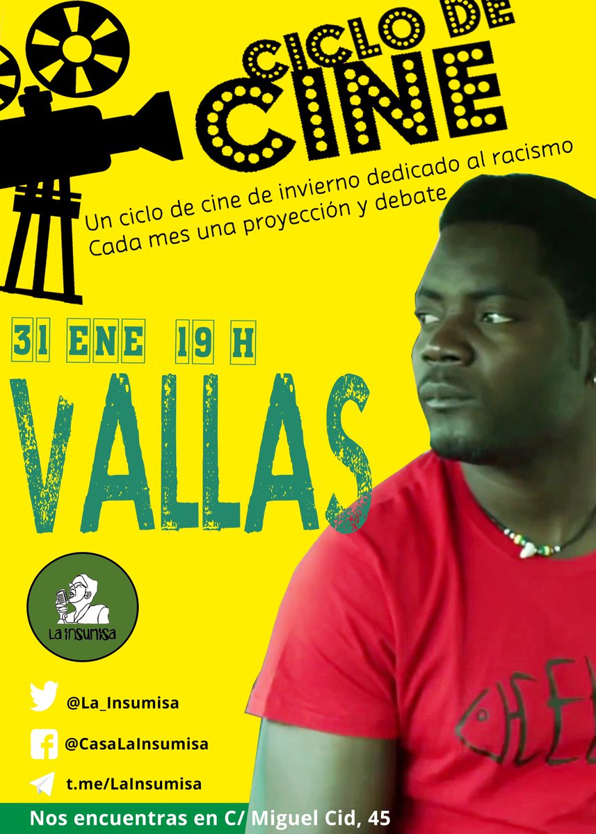 📽 ¿Te gusta el cine? Iniciamos un ciclo de invierno sobre la xenofobia y el racismo 💚💛🧡💜🖤 y la primera proyección será VALLAS. Como siempre, totalmente gratuito... ❗NO FALTES❗

📆 Jueves 31 de Enero
🕖 7 de la tarde
🏠 Miguel Cid, 45 (Sevilla)