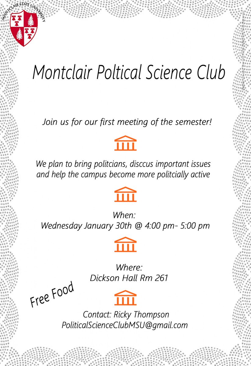 We hope you will join us for our first general meeting tomorrow. There will be free food!
@MontclairState 
#montclairstate #montclairstateuniversity #msu #redhawk4life #redhawkpride #montclair #montclairnj