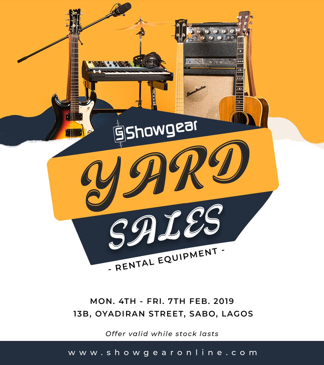 showgearonline's tweet photo. Attention Lagos!!! Showgear is carrying out clearance sales on some of our rental equipment. It will commence from the 4th through 8th February 2019. Make plans to come around for amazing deals.
#Showgear #ShopShowgear #Sales #Yard #YardSales #GoodDeals #Combos #Backlines #Lagos https://t.co/gUSeehSlfq