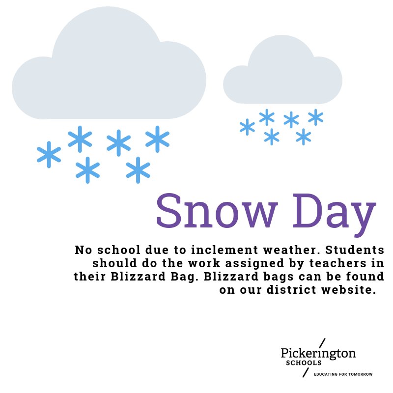 Pickerington Schools classes are canceled tomorrow, January 30, 2019, due to the weather. Info on delays/closures: pickerington.k12.oh.us/snow-calamity-…