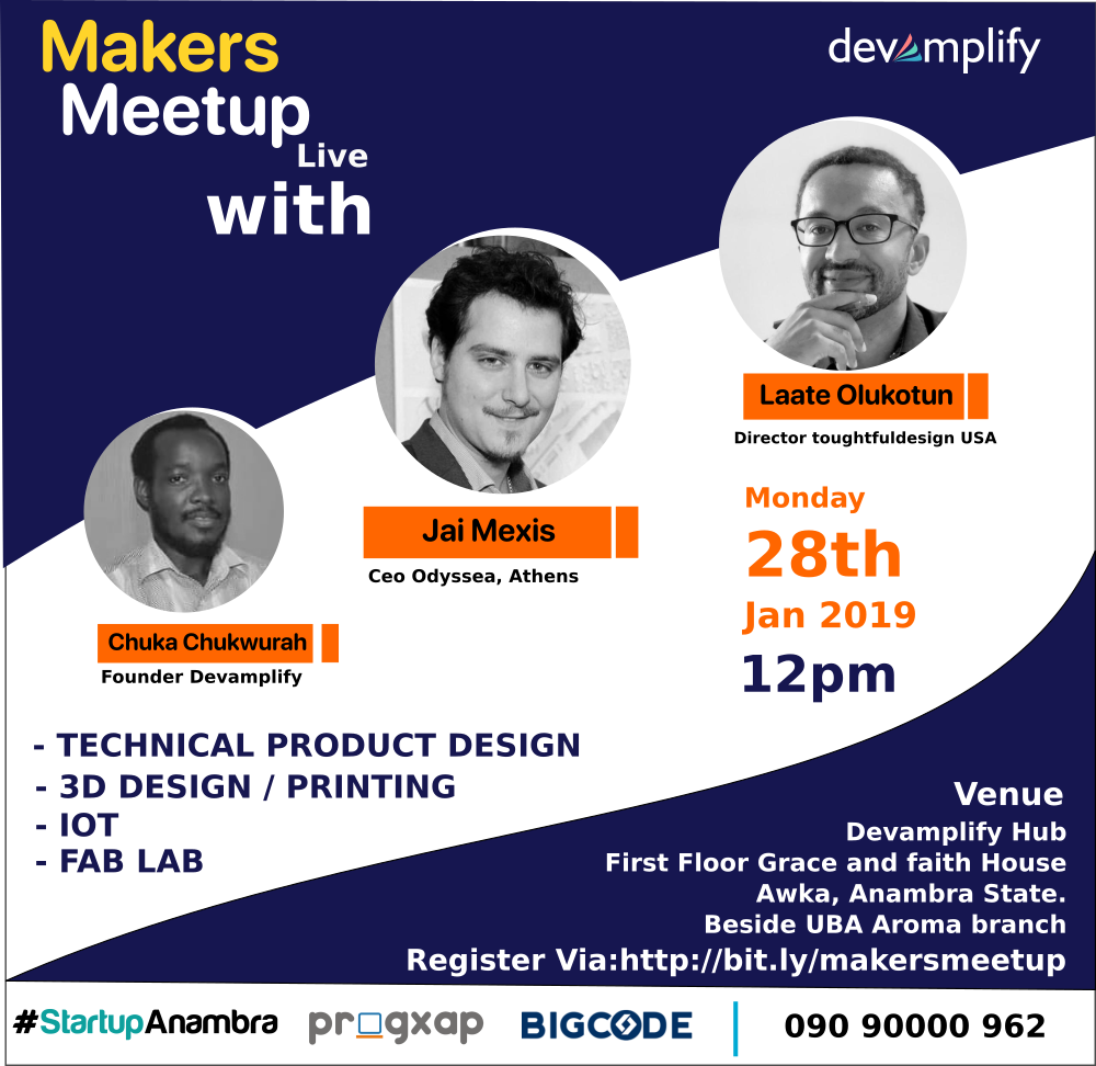 devamplify's tweet photo. Yesterdays makers meetup was awesome.  We had a great time with our guests and members of the @devamplify and @startupanambra community. We had our founder @kalchuka , Jai mexis CEO odyssea greece and laate Olukotun from nextFab USA  #makerspace #iotdevfest #IoTevolution #thread https://t.co/IW4F01doM4