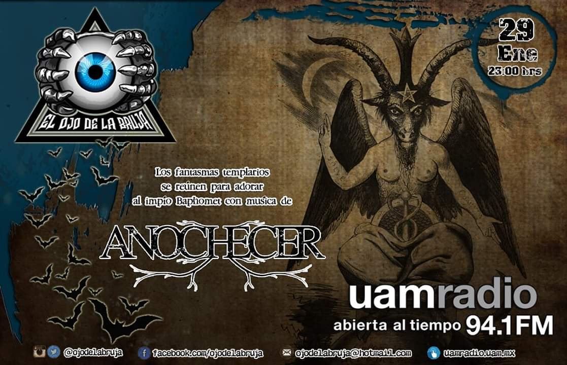 Los fantasmas de los Templarios se reúnen para adorar a #Baphomet vía @UAM_FM en el 94.1 FM de la #CDMX o por internet en uamradio.uam.mx. Los esperamos esta noche, en punto de las 23:00 hrs. Tendremos algo del nuevo material de <a href="/AnochecerMx/">Anochecer</a> 
#UAMRadio #ElOjodelabruja