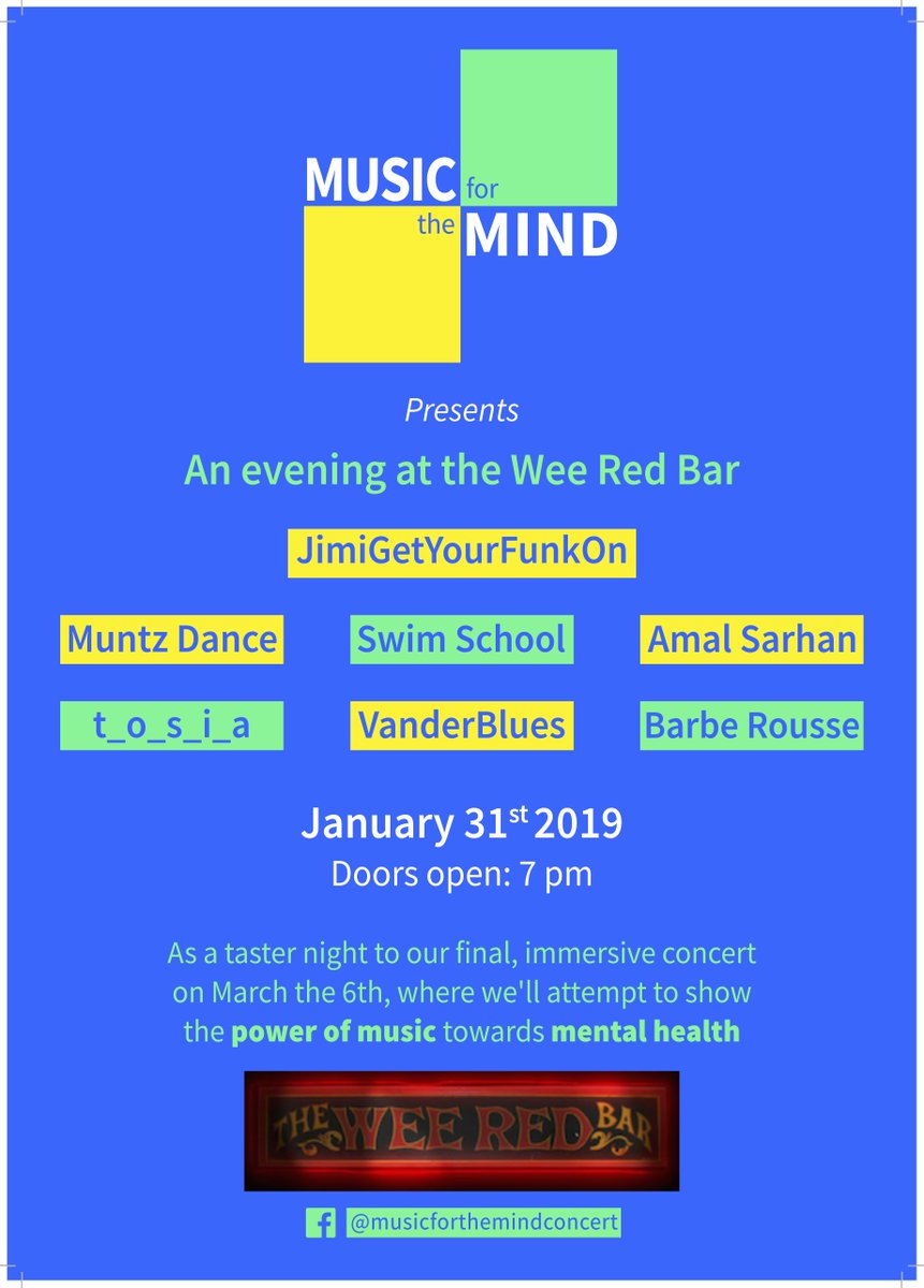Don't forget our gig with Music for the Mind is this Thursday at the Wee Red Bar!

Playing alongside <a href="/JimiGYFO/">Jimi Get Your Funk On</a> and <a href="/TVanderblues/">The VanderBlues</a> as well! Nae excuses! #edinburghmusic #edinburghnapier #scottishmusic #mentalhealth #musictherapy