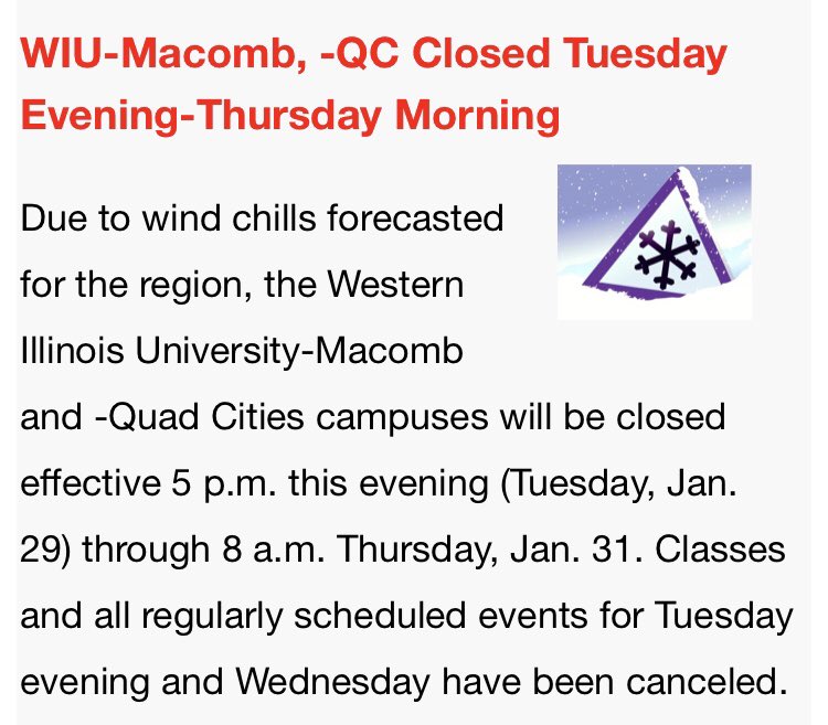Classes officially cancelled tomorrow due to the weather, everybody make sure to keep warm and stay safe! ☃️