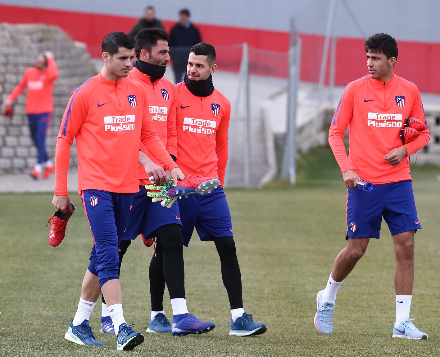 Morada, Adán, Vitolo y Rodrigo, en un entrenamiento (Foto: ATM).