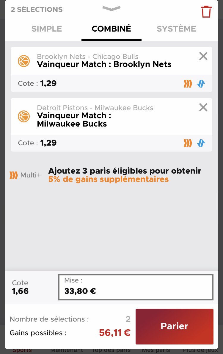 AFPronos10's tweet image. 2ème partie de la montante !!!
Basket 🏀
👉🏼 Bucks + Brooklyn win ✅
Côte : 1,66 🤑
Confiance : 6,5/10 
#TeamParieurs #Betclic #Unibet #Netbet #Montante