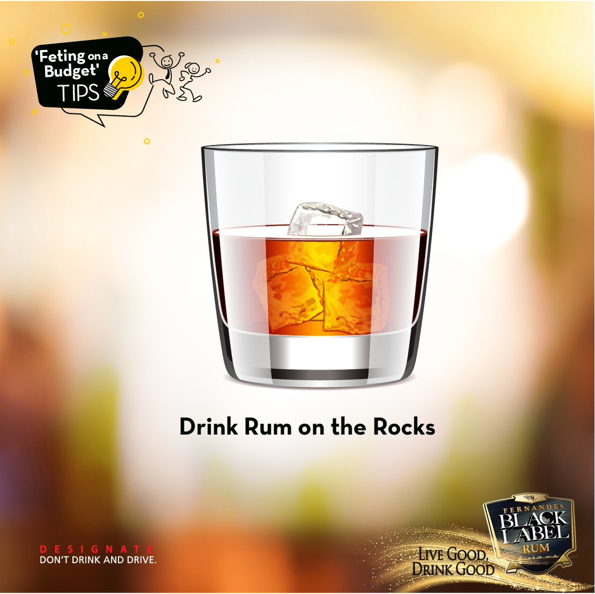 BlackLabelRum's tweet photo. Feting on a budget? Here's a tip:
Save that chaser money and have your #BlackLabelRum on the rocks!!
#Designate
#DontDrinkAndDrive https://t.co/L6Eu0VPvR8