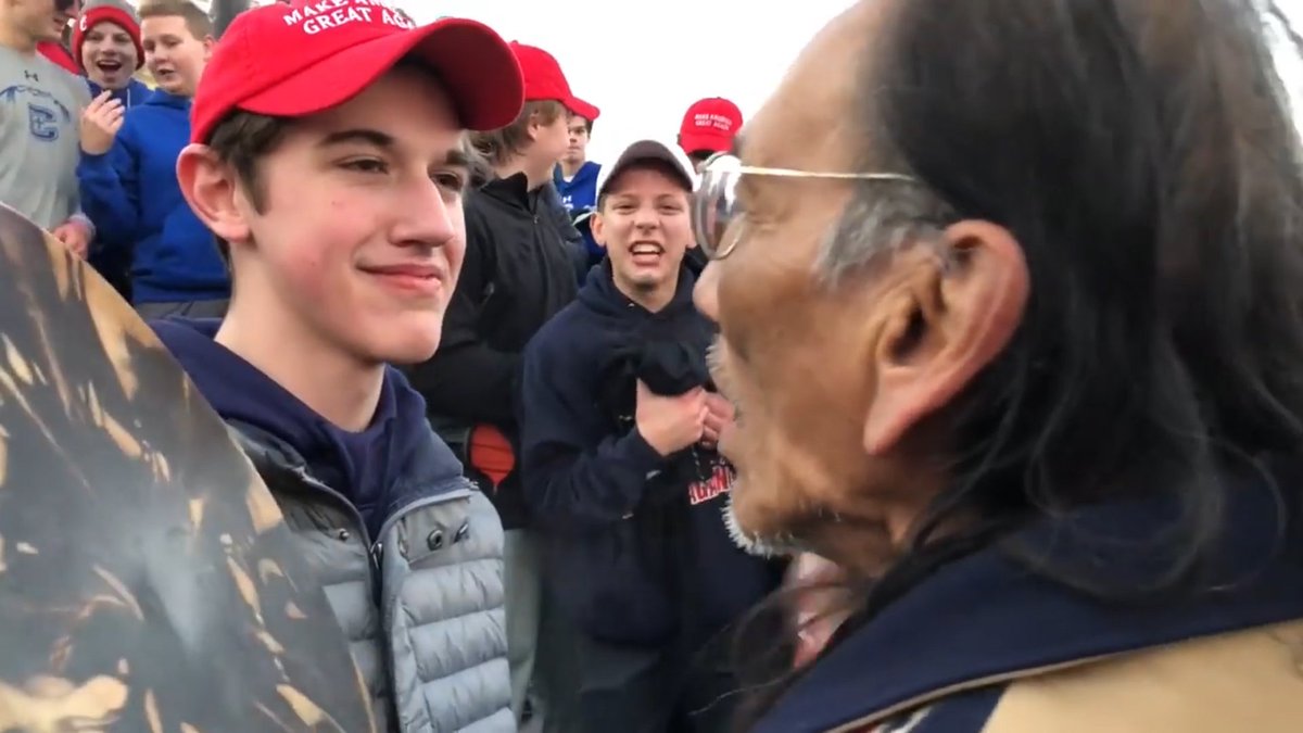 indianz's tweet photo. The kid in the #MAGA hat at the Indigenous Peoples March? He could been mine. Or yours. #IPMDC19 https://t.co/qCsZmjuXYt https://t.co/WLSkDzePFv