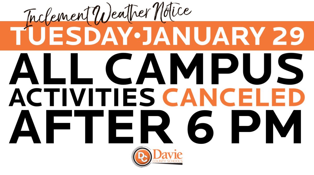 DavieCountySch's tweet photo. #davieathletics #experiencedavie #dcechs #inclementweather https://t.co/VFjKa2oebM