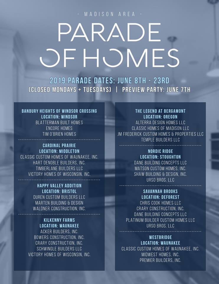 CCHofWaunakee's tweet photo. On a day like today we can't help but think about warm weather! Join us June 8-23 for the 2019 Madison Area Parade of Homes. CCH has two homes for you to tour--Cardinal Prairie in Middleton &amp; Westbridge in Waunakee. Mark your calendars, wear your shorts &amp; and we'll see you there! https://t.co/tmUw905amg