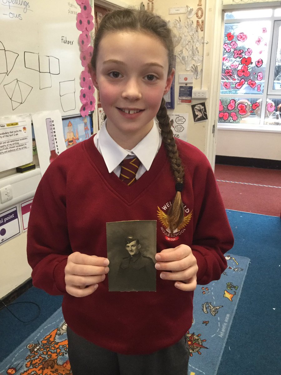 WellfieldMiddle's tweet photo. We loved hearing about Katie’s great uncle’s war story today - although some of us were a bit teary eyed after! What a privelege to see postcards, letters and photos all relating to Pte Watchman #WMSTopic #Year6 https://t.co/oda7y8V26s
