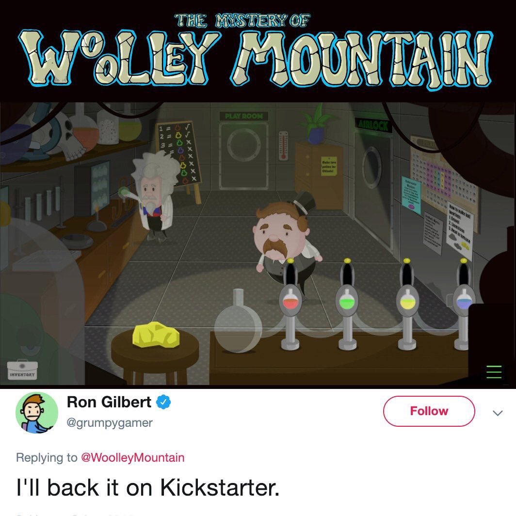 Funded on Kickstarter with backers including legend of the genre <a href="/grumpygamer/">Ron Gilbert - Not here anymore, on Mastodon now</a> , The Mystery of Woolley Mountain is an otherworldly point-and-click adventure! Add it to your Steam wish list now!
 👉 tinyurl.com/Woolleymountain  
#indiegame #gamedevs #gamers #pcgamer #indiedev #gaming