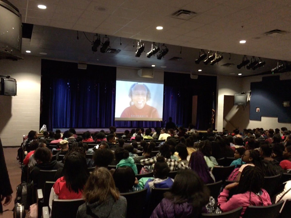 At another Author Skype Visit right now at St Andrews Middle School with Jewell Parker Rhodes!