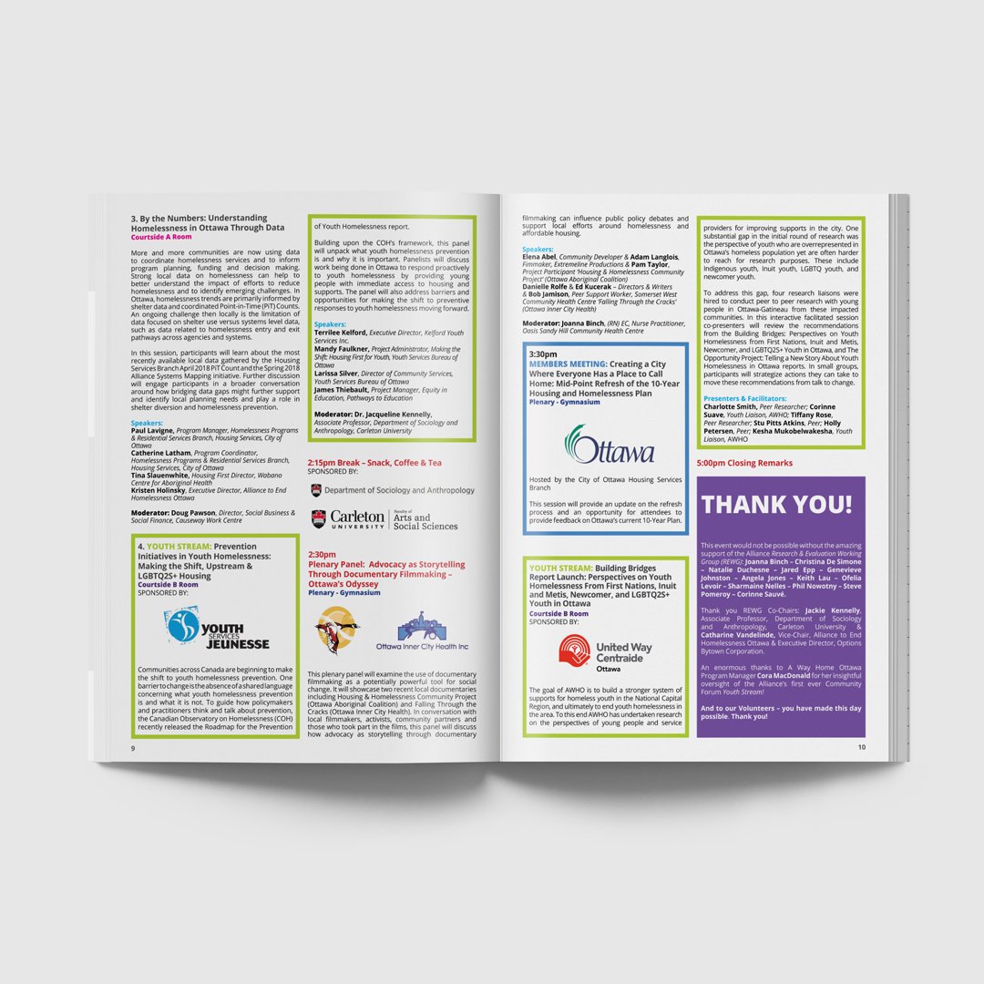 Last week was the @ATEH_OTT Annual Community Forum on Ending Homelessness in #Ottawa. Above is a few snapshots of the #program we designed for the event. #WeCanEndIt

#design #graphicdesign #designstudio #creativeservices #nonprofit #creative  #recentwork #printdesign #Events19