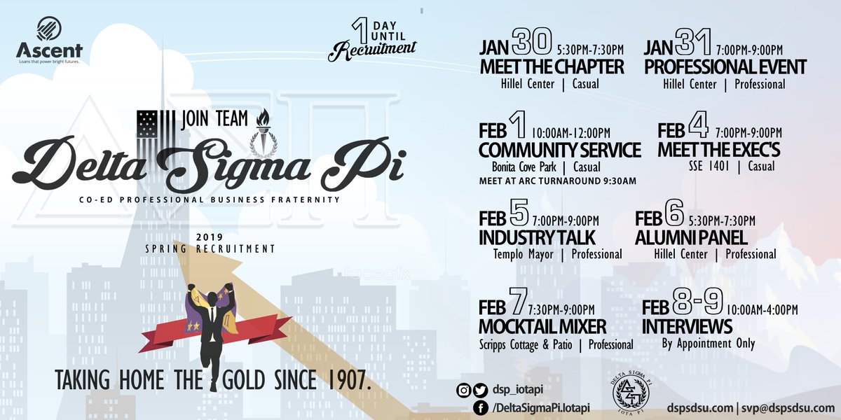 dsp_iotapi's tweet image. TOMORROW!! Meet The Chapter at the Hillel Center from 5:30-7:30! There’s gonna be some tasty treats 👀🍕

Can’t make it tomorrow? Don’t worry! Delta Sigma Pi has been taking home the gold since 1907, so come to another event and see what we are all about! #DSPR1N9 #ΔΣΠ