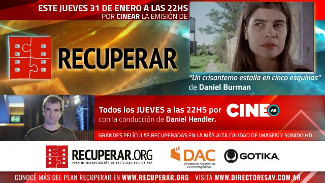 dacdirectores's tweet photo. 📢🎬Este jueves a las 22 por Canal @CINEAR_ la película "Una crisantemo estalla en cinco esquinas" del director #DanielBurman, presentada por #DanielHendler. Mirala en su versión restaurada y en #FullHD Gracias a #DAC y @gotikaimaging ! https://t.co/pWltwRv6T9