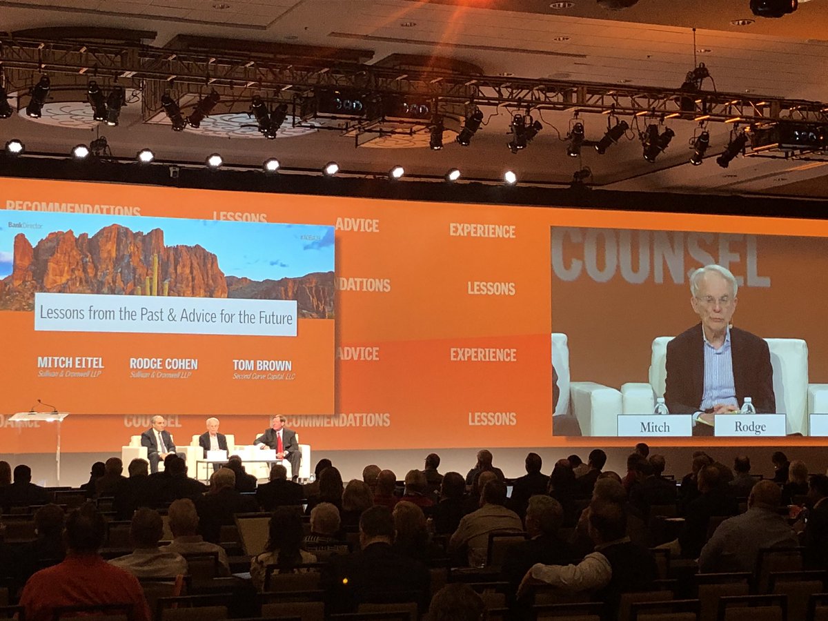 BankDirector's tweet photo. Thomas Brown, CEO of Second Curve Capital, LLC, and
Rodgin Cohen, Senior Chairman of @sullcrom, share advice for the future as we close out #AOBA19. https://t.co/Le5A8nxjiS