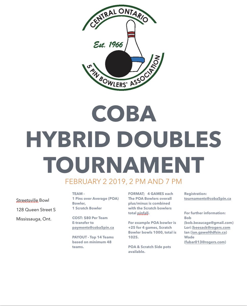 coba5pin's tweet photo. Hybrid doubles tournament this Saturday @ Streetsville Bowl. https://t.co/qwKr8omHvD