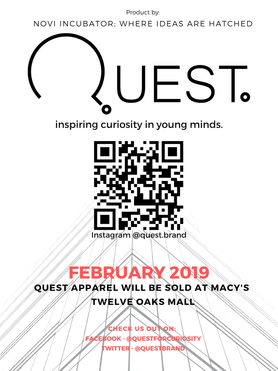 NoviIncubator's tweet photo. Hey VIPs! We are Novi seniors that are launching brands @QuestBrand, and @OnPurposeSocks on 2/4/2019 at the Twelve Oaks Mall Macy’s! We would love to see you there to help us spread the word about what we are doing! #ourQuest #misMATCHED https://t.co/ekz01Kkcb0