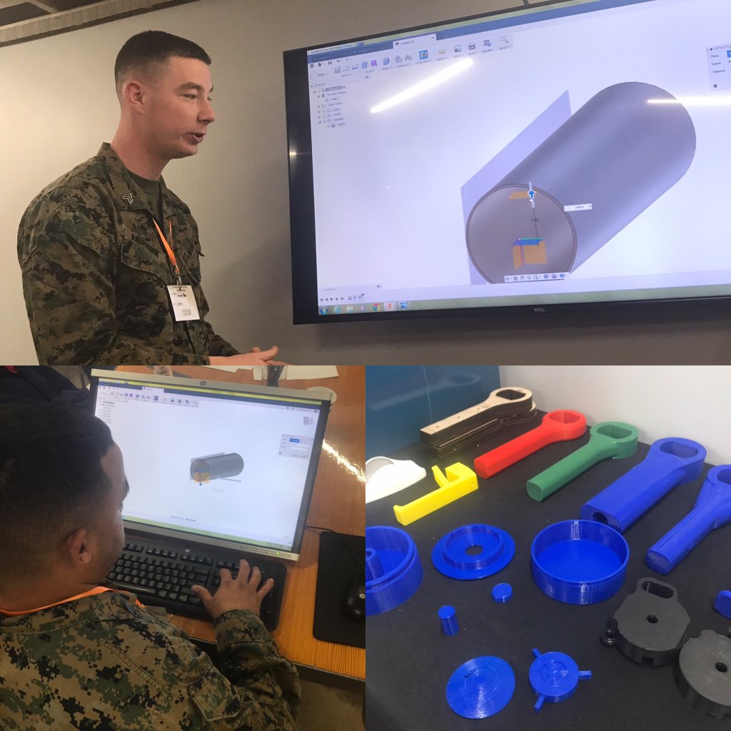 Learning about CAD and #3dprinting with some of our best and brightest Marines here at <a href="/MarineMakers/">Marine Maker</a>.  #innovation