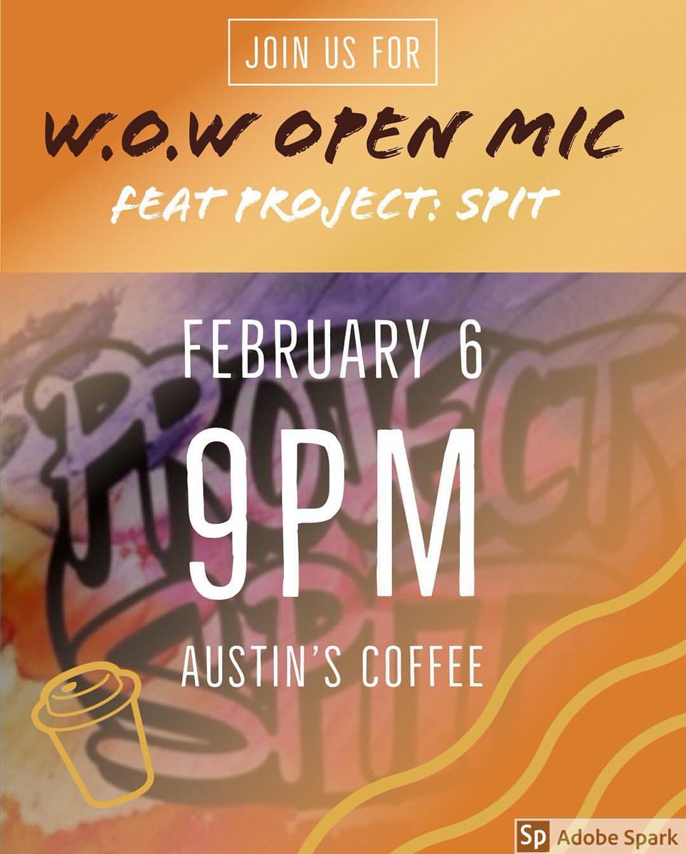 ProjectSPIT's tweet image. AFTERNOON, ARTISTS! IF YOU LOVED OUR OPEN MIC KNIGHT, DEFINITELY CHECK US OUT AT AUSTIN'S COFFEE ON FEBRUARY 6TH!!
#ucf #projectspit #poetry #openmic #ucf19 #ucf20