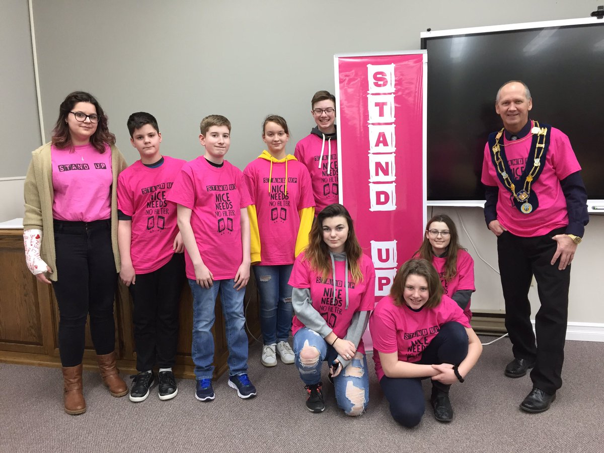 SMS students past and present  join mayor of Stephenville for proclamation signing  of February as violence prevention month at Stephenville town office.