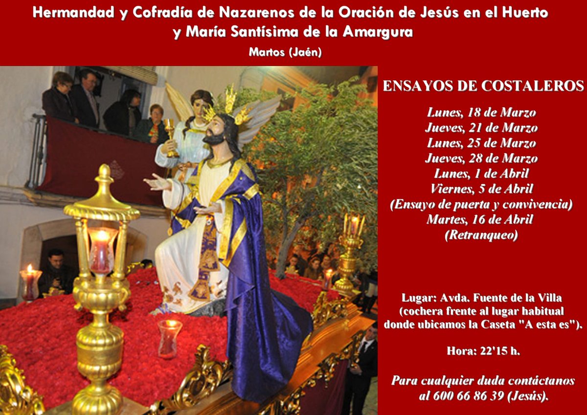 OracionAmargura's tweet image. A continuación os mostramos el calendario de ensayos que tendrá nuestras cuadrillas está próxima cuaresma 2019.