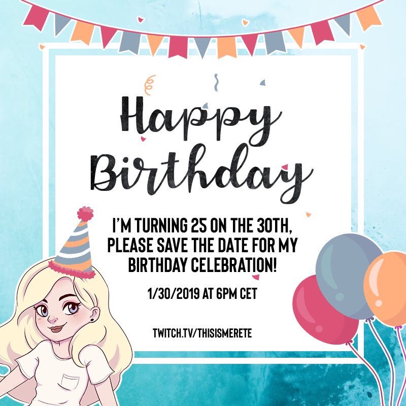 thisismerete's tweet photo. I know you all say Happy Birthday every day, but tomorrow we'll be celebrating it. ✨

Tomorrow I turn 25, and you're all invited to celebrate with me. If this tweet hits 50 retweets I'll wear the panda onesie during stream.

Hope to see you all there!

https://t.co/siIu3o7tgq https://t.co/MFsKDM74mN